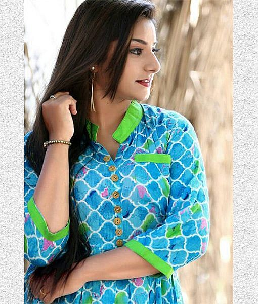 Sky Blue rayon printed frock dress - Image 2