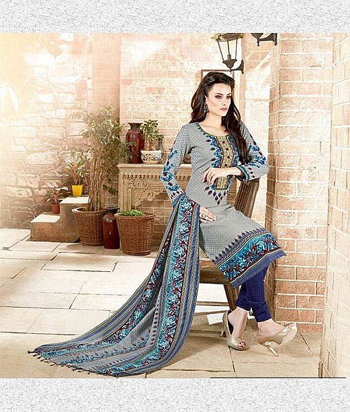 Grey pashmina dress material with shawl - Image 2