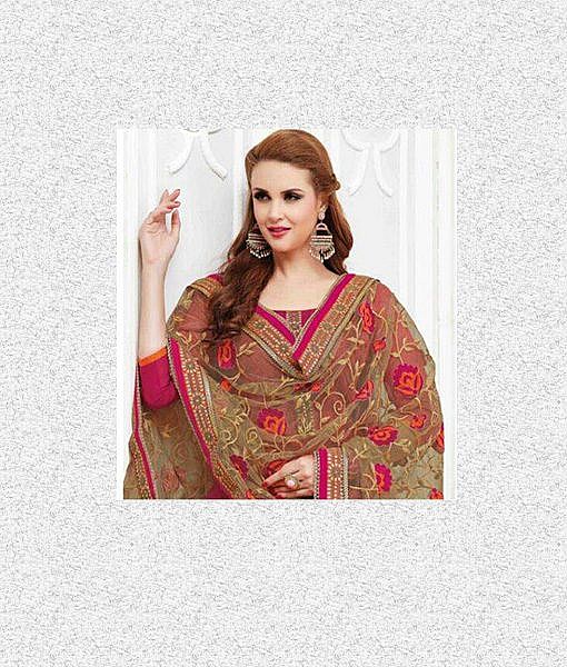 Magenta designer semi stitched dress material - Image 2