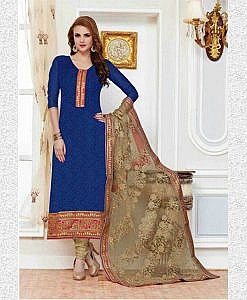 Blue designer semi stitched dress material