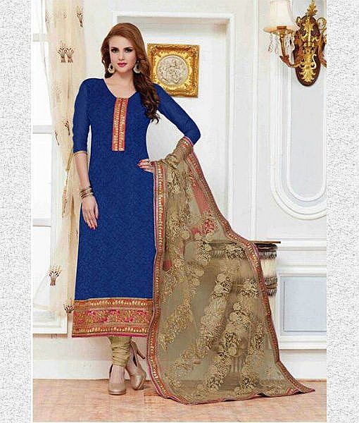 Blue designer semi stitched dress material