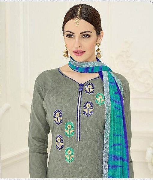 Grey dress material with embroidery - Image 2