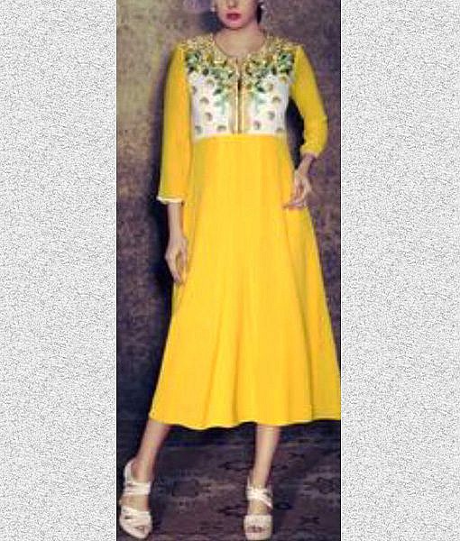 Yellow designer kurti with embroidery 