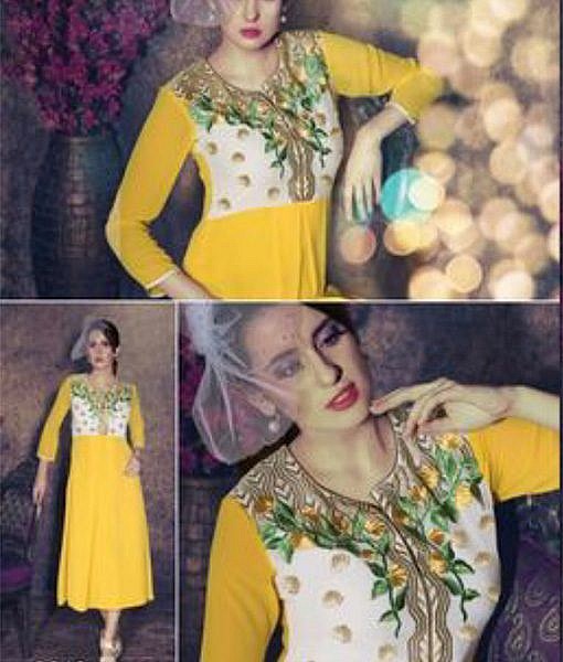 Yellow designer kurti with embroidery - Image 2