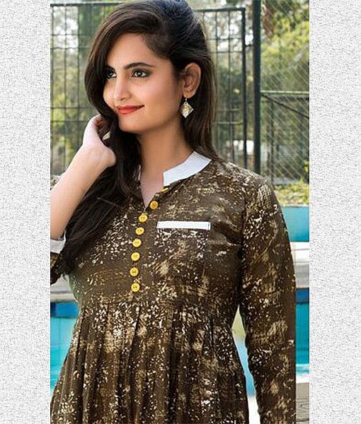 Brown rayon printed frock dress - Image 2