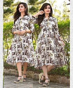 White rayon printed frock dress