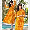 Yellow rayon printed frock dress