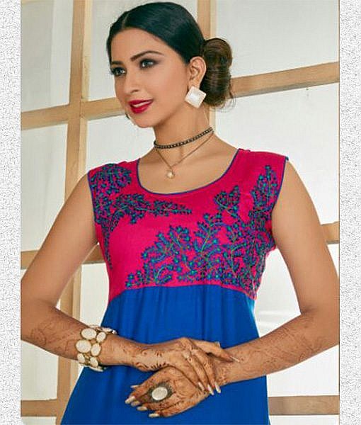 Pink and blue rayon women kurta with embroidery - Image 2