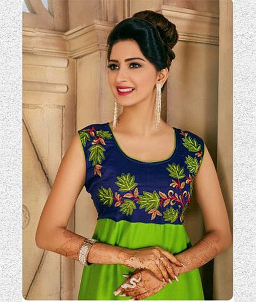 Blue and Green rayon kurta with embroidery - Image 2