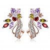 Rose gold flower stud earrings with multicolour stones