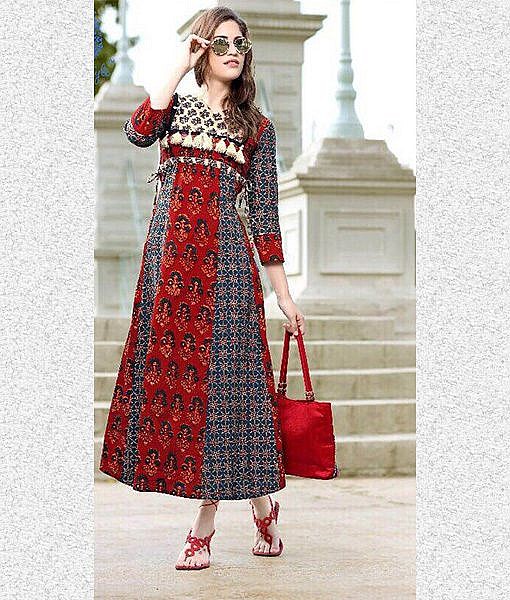 Cotton dhabu print long dress with tassels 