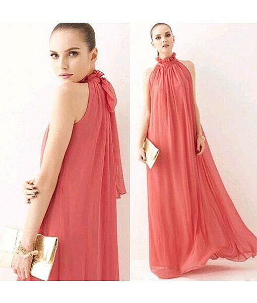 Pink colour floor length chiffon dress - Image 2