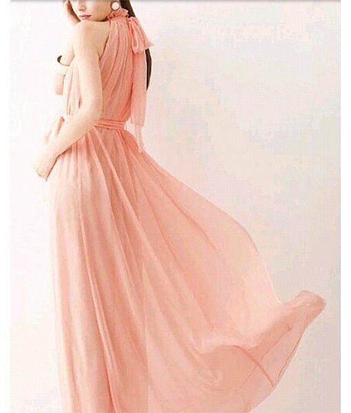 Peach colour floor length chiffon dress - Image 2