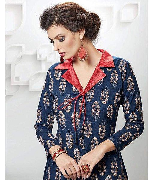 Blue designer dhabu print cotton kurta - Image 2