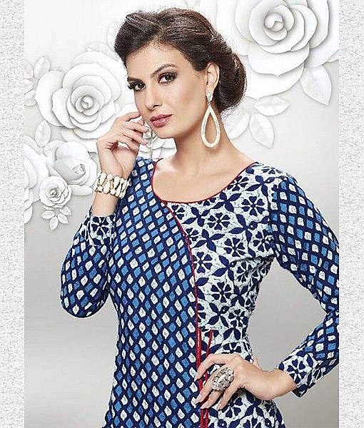 Blue White dhabu print cotton kurta - Image 2