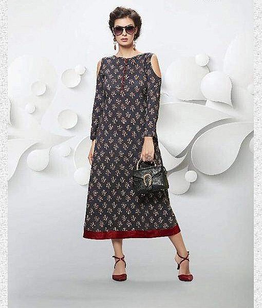 Designer dhabu print cold shoulder cotton kurta - Image 2