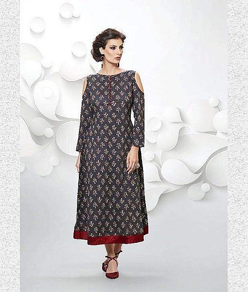 Designer dhabu print cold shoulder cotton kurta