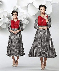 Designer grey dhabu print cotton kurta online Momiffy.com India