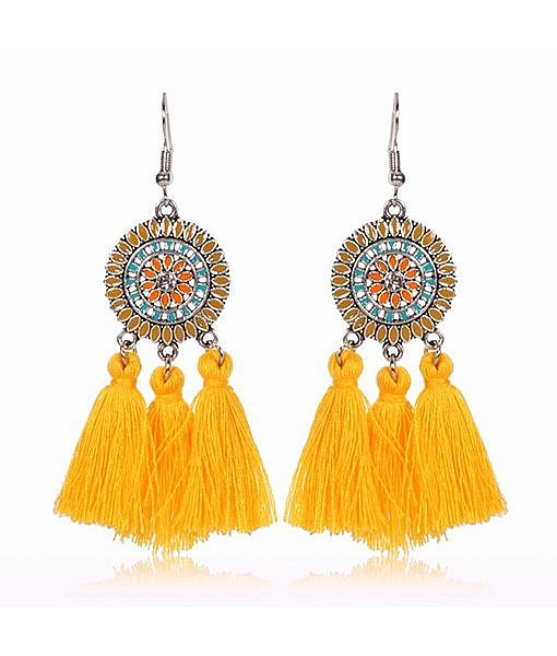 Yellow Mishti Meenakari Jhumka Bali Earrings – Romikas