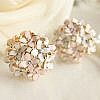 Beige and white flower four leaf round bucket earrings