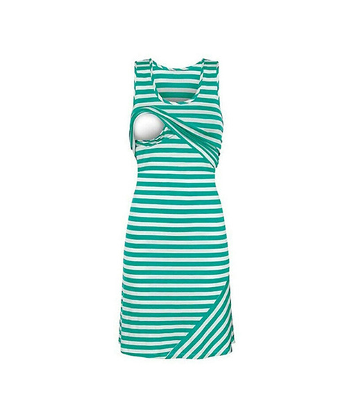 Maternity breastfeeding nursing green dress striped