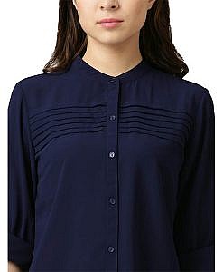 Navy Blue front open button down crepe shirt