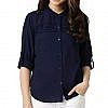 Navy Blue front open button down crepe shirt