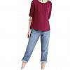 Maroon front open full sleeves crepe top