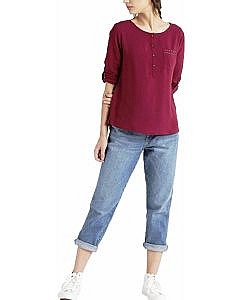 Maroon front open full sleeves crepe top