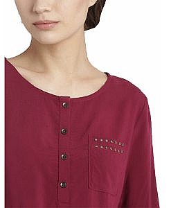 Maroon front open full sleeves crepe top