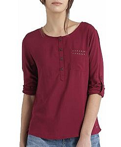 Maroon front open full sleeves crepe top