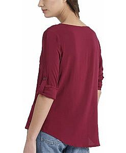 Maroon front open full sleeves crepe top