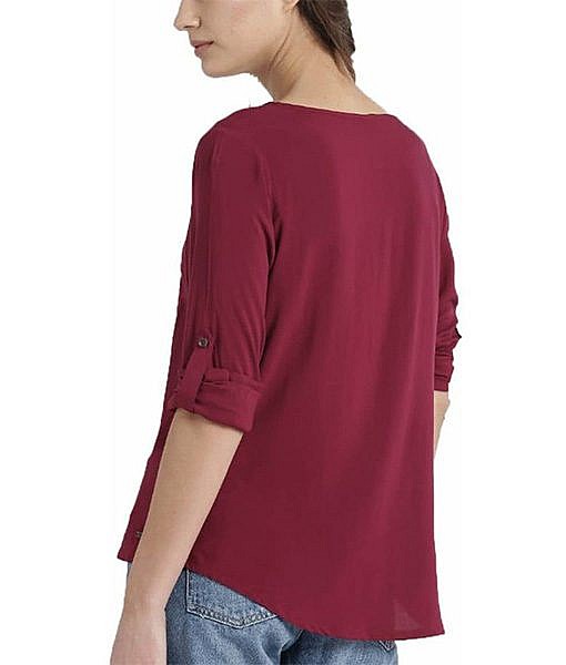 Maroon front open full sleeves crepe top