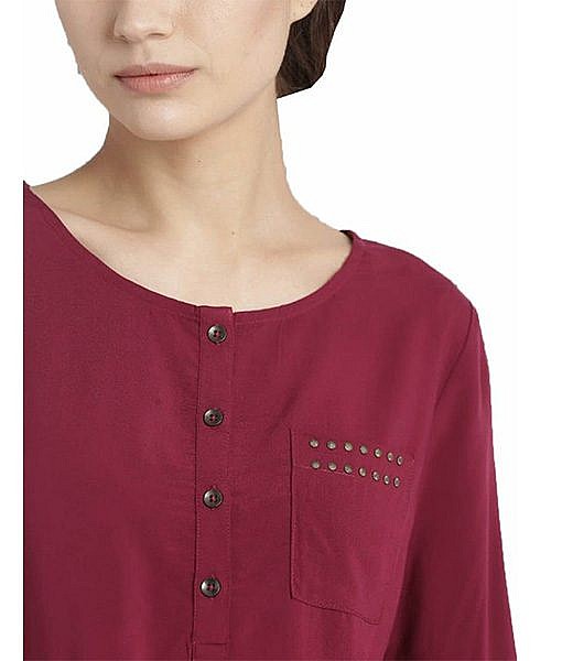 Maroon front open full sleeves crepe top