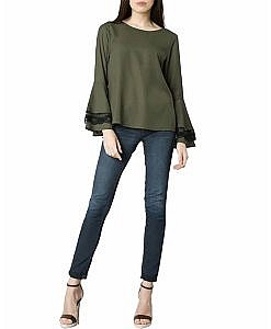 Olive bell sleeves crepe top