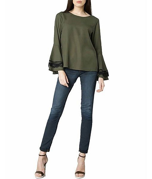 Olive bell sleeves crepe top