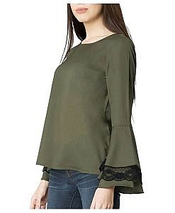 Olive bell sleeves crepe top