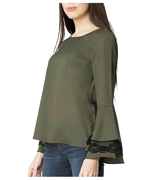 Olive bell sleeves crepe top