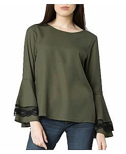 Olive bell sleeves crepe top