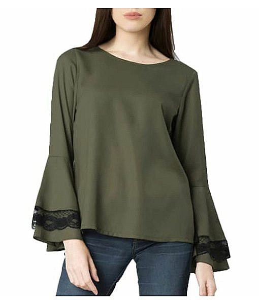 Olive bell sleeves crepe top