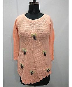 Woolen top with bow peach orange