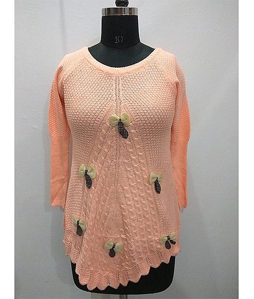 Woolen top with bow peach orange