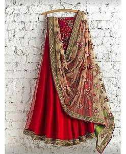 Red lahanga choli with embroidery