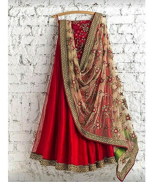 Red lahanga choli with embroidery