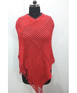 Soft wool poncho with sequence red