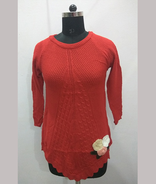 Soft wool women sweater/top with flower (Red) 