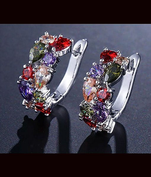 Silver multi colour zircon stones earrings