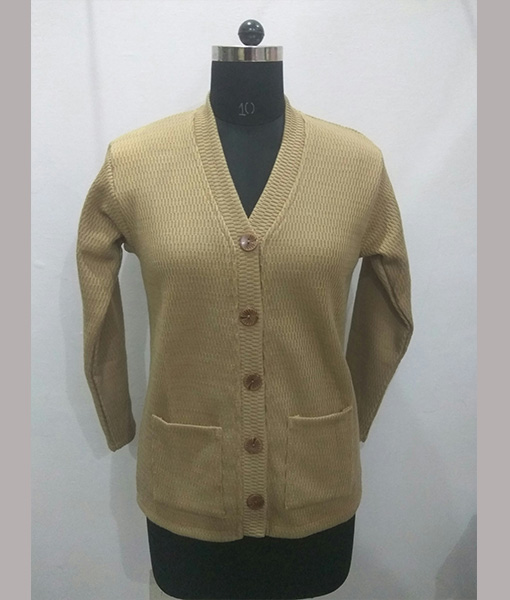 Woolen cardigan with pockets (Brown) 