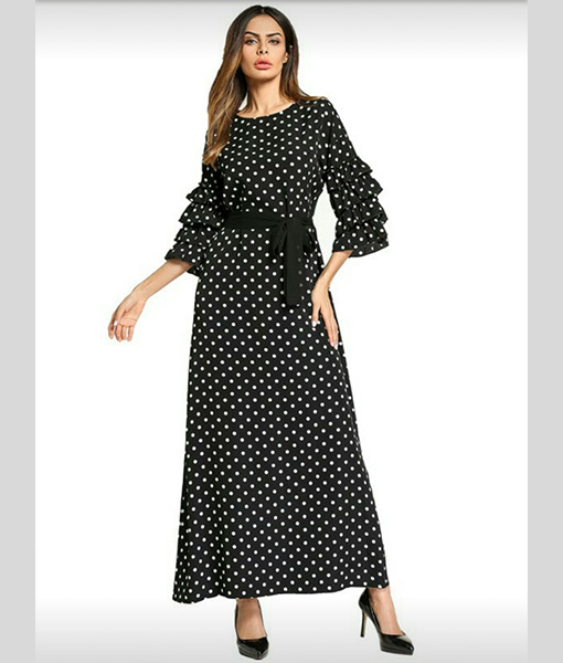 Women flounce sleeves maxi dress (Black) - Momiffy.com
