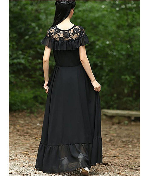 Women Georgette Maxi Dress with lace